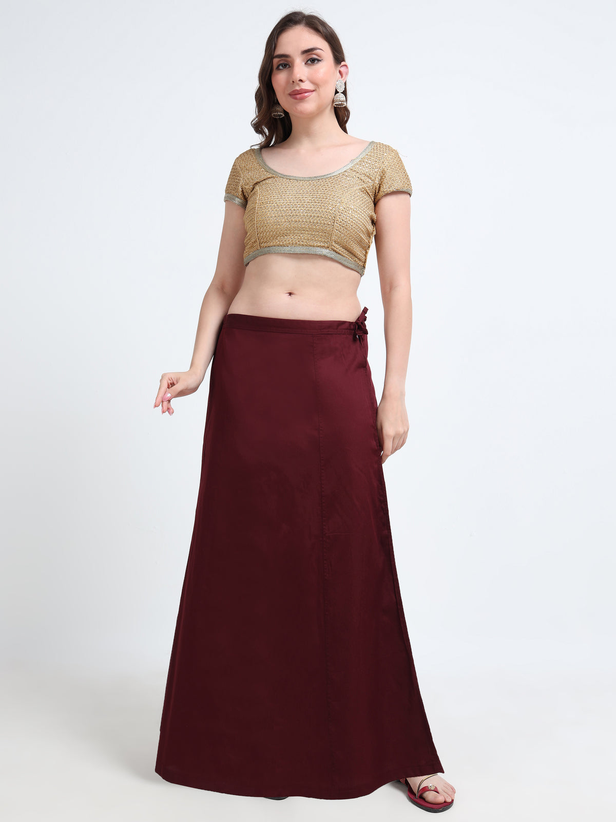 GlamTara Cotton Satin Saree Inskirt · Maroon