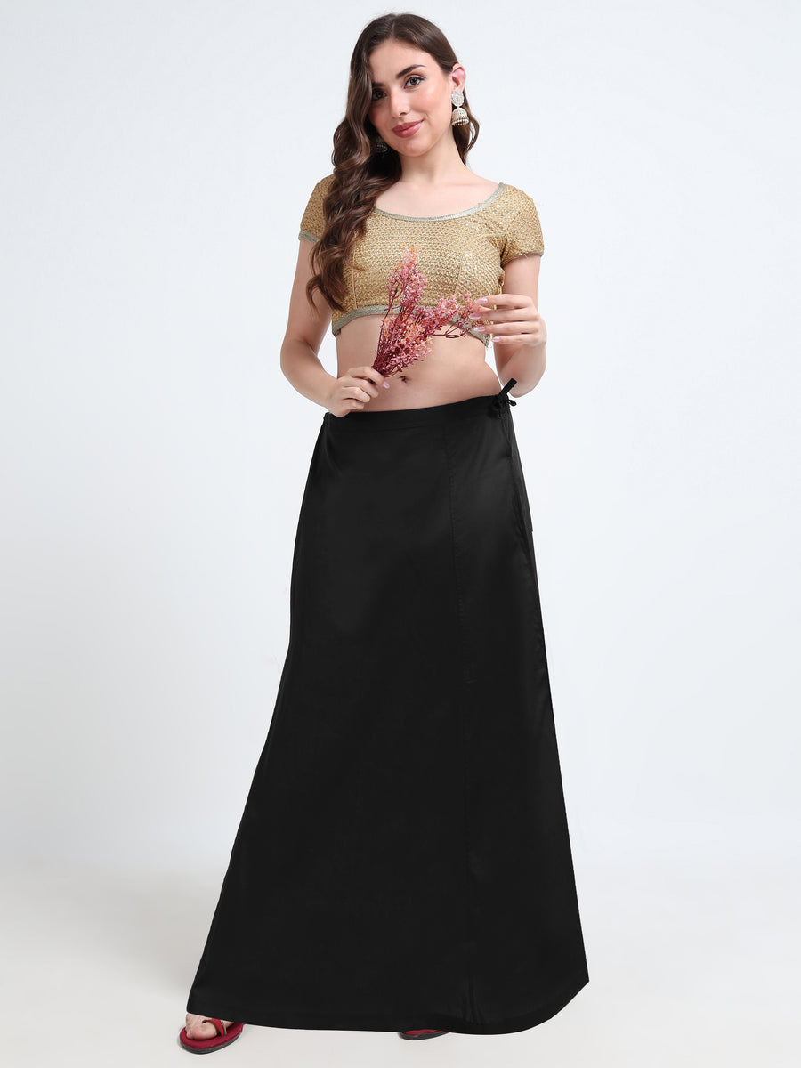 GlamTara Cotton Satin Saree Inskirt · Black