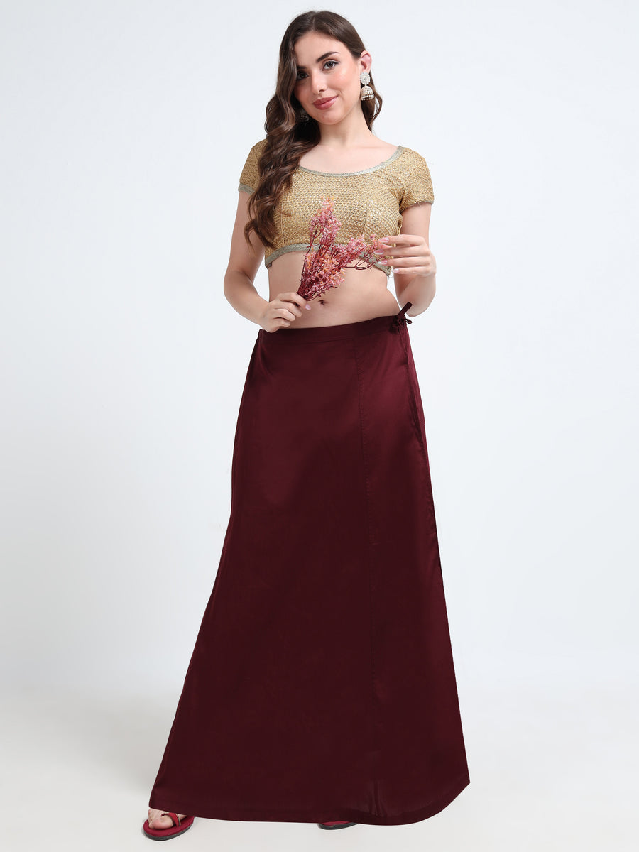 GlamTara Cotton Satin Saree Inskirt · Maroon