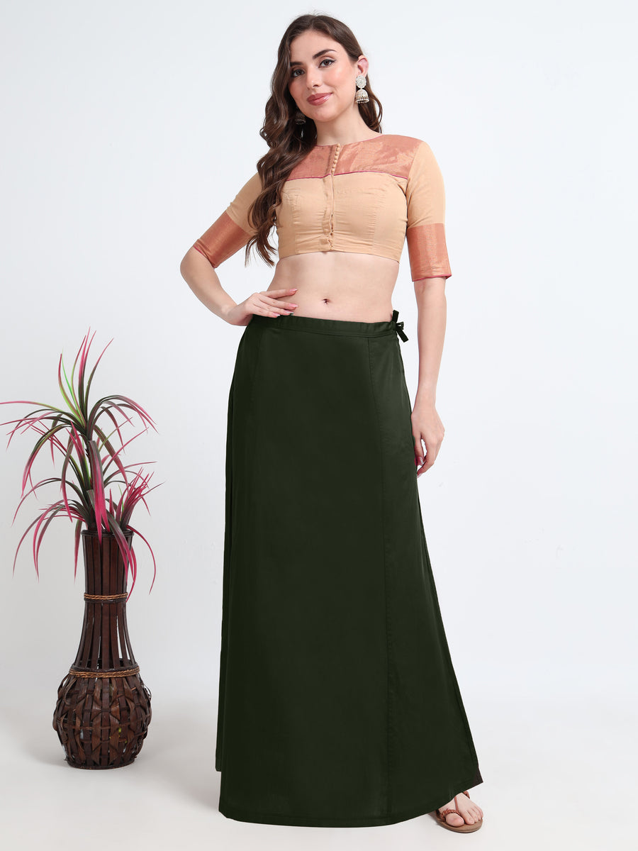 GlamTara Cotton Satin Saree Inskirt · Forest Green