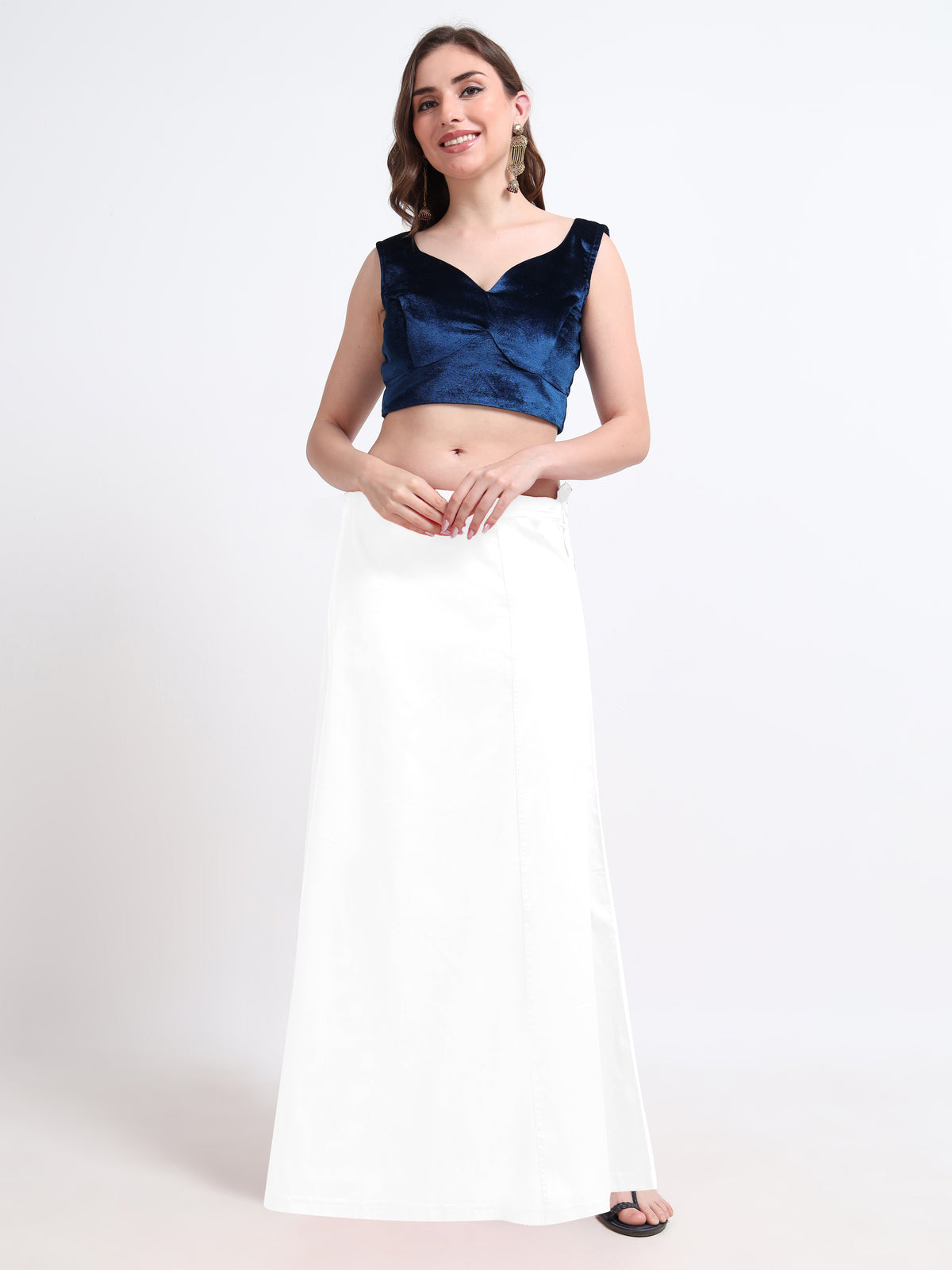 GlamTara Cotton Satin Saree Inskirt · White