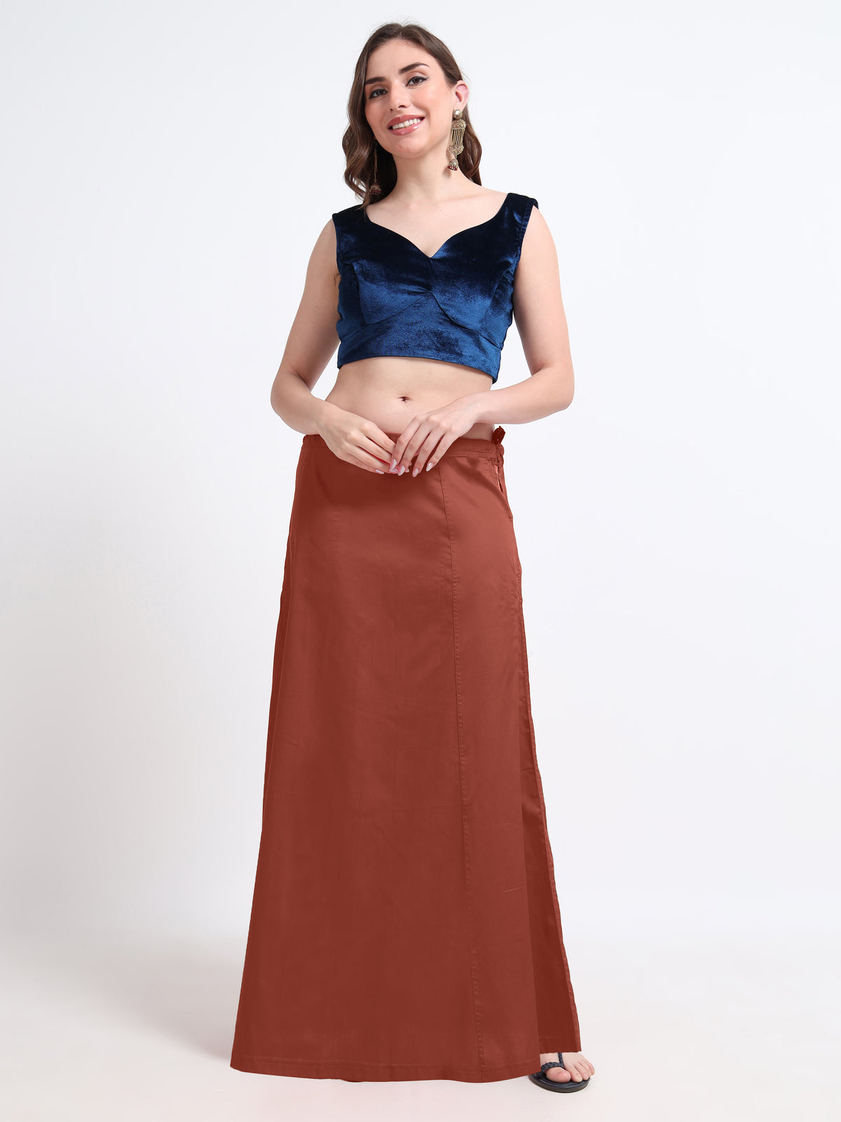 GlamTara Cotton Satin Saree Inskirt · Brick Red
