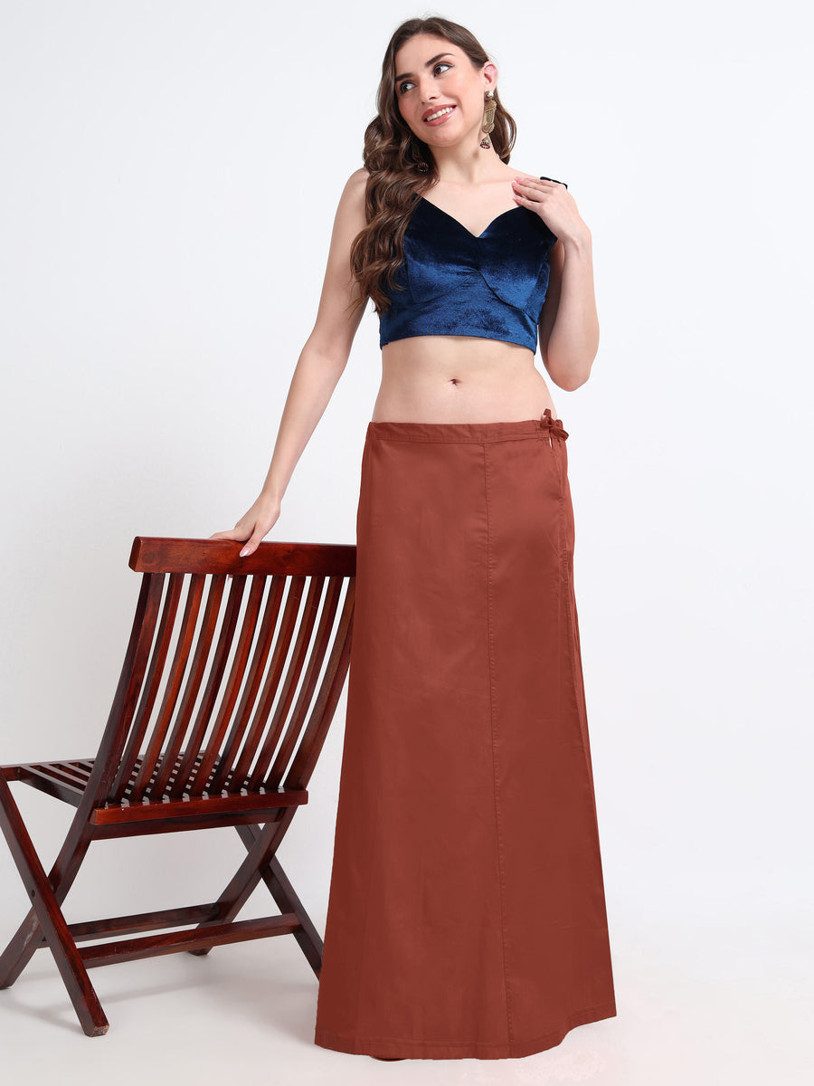 GlamTara Cotton Satin Saree Inskirt · Brick Red