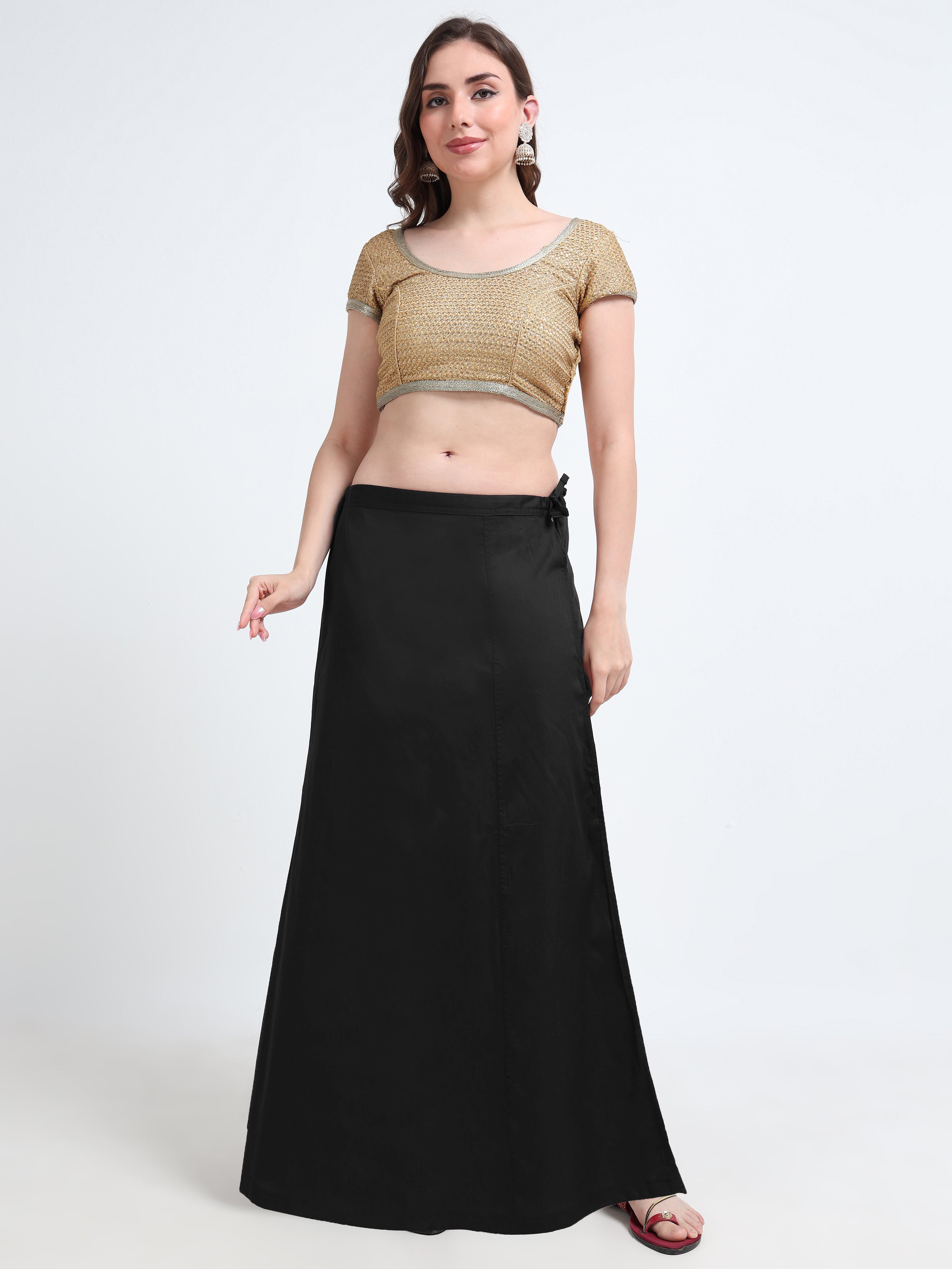 GlamTara Premium 100% Cotton Satin Inskirts  - Black0074