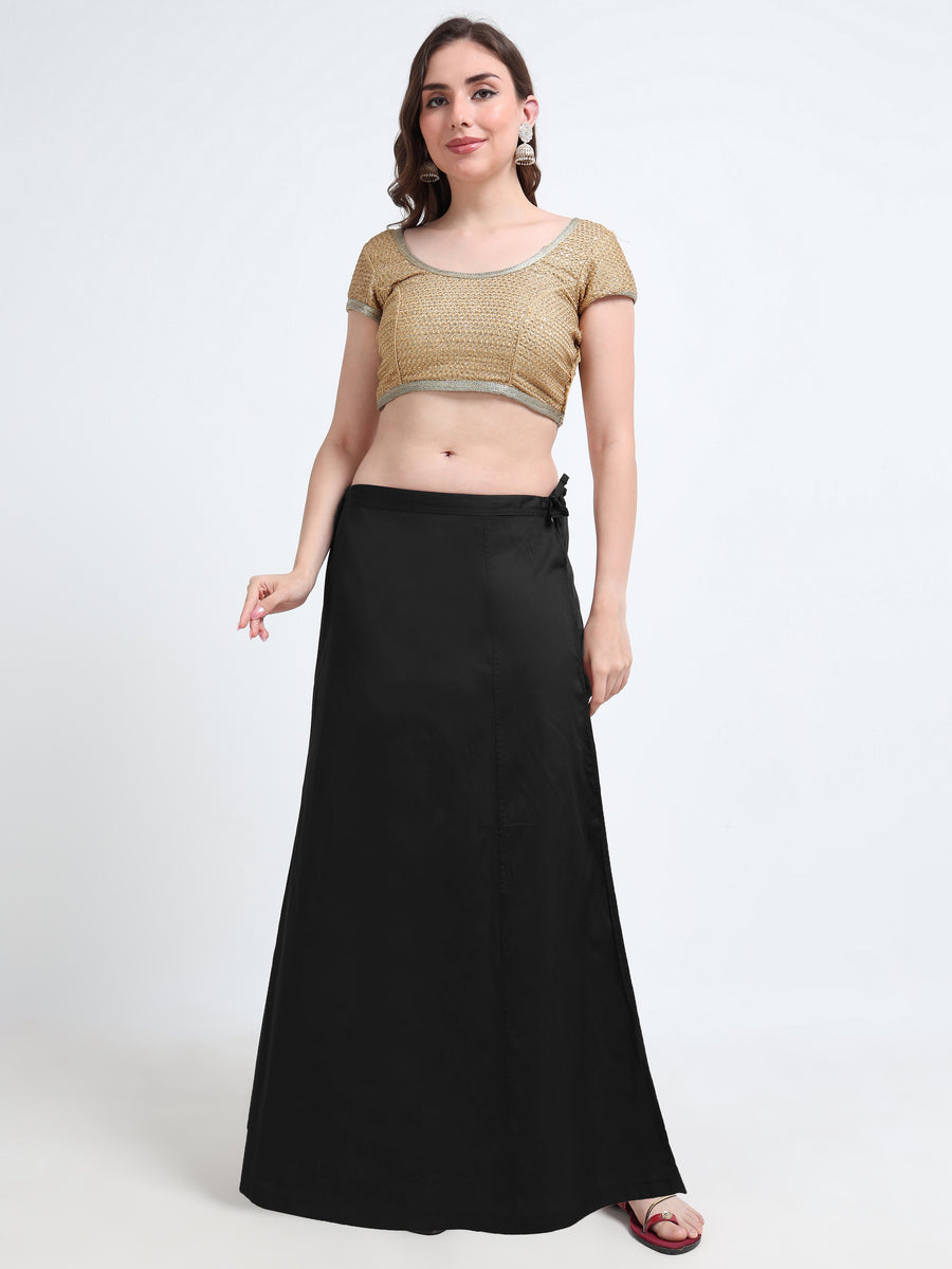 GlamTara Cotton Satin Saree Inskirt · Black