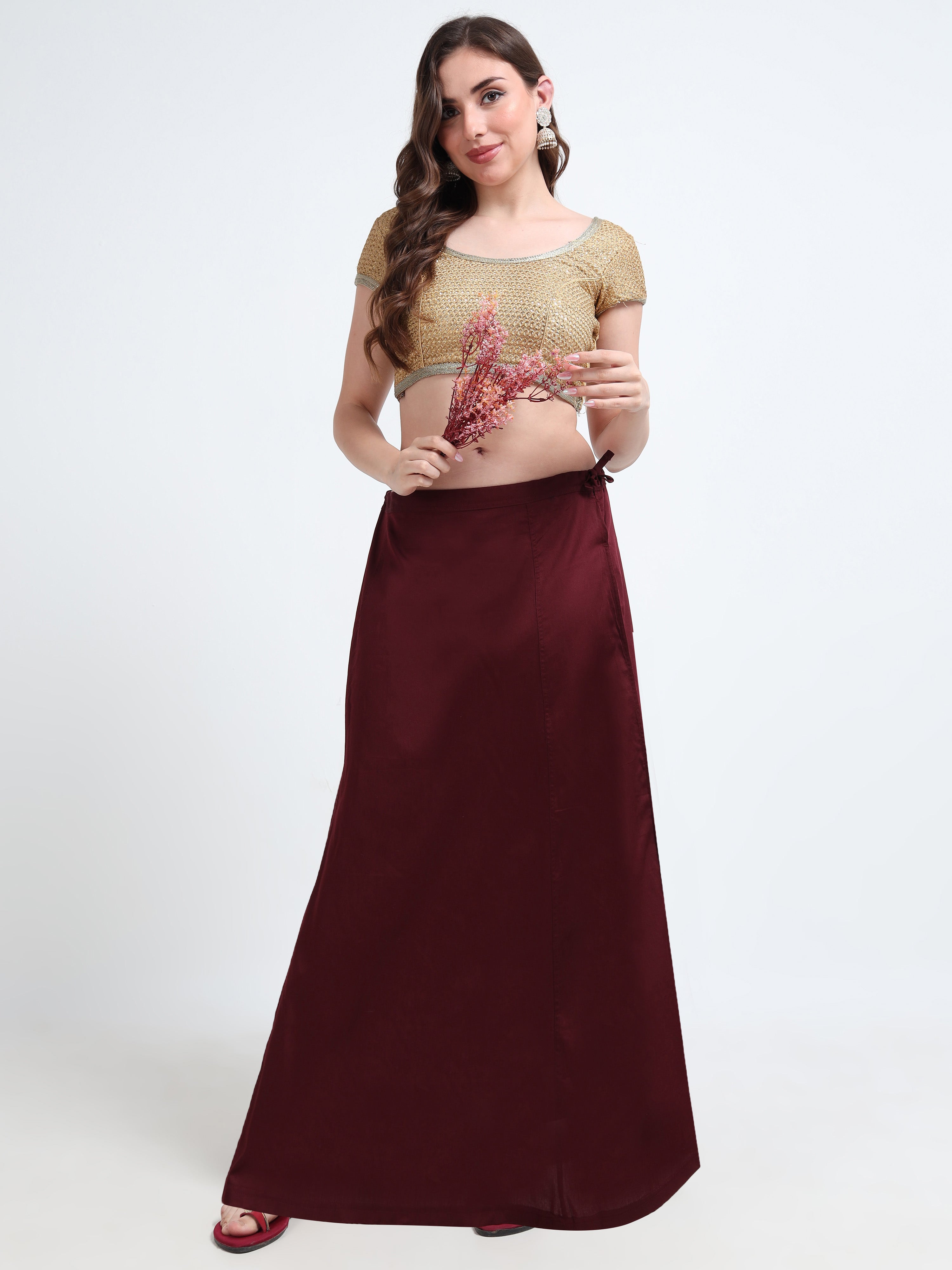 GlamTara Premium 100% Cotton Satin  Inskirt - Maroon0078