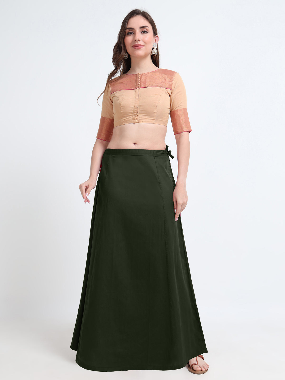 GlamTara Cotton Satin Saree Inskirt · Forest Green