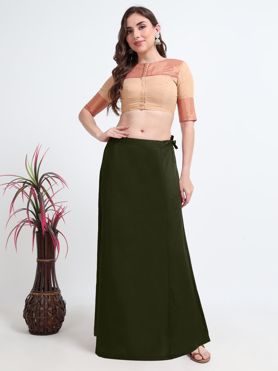 GlamTara Cotton Satin Saree Inskirt · Olive