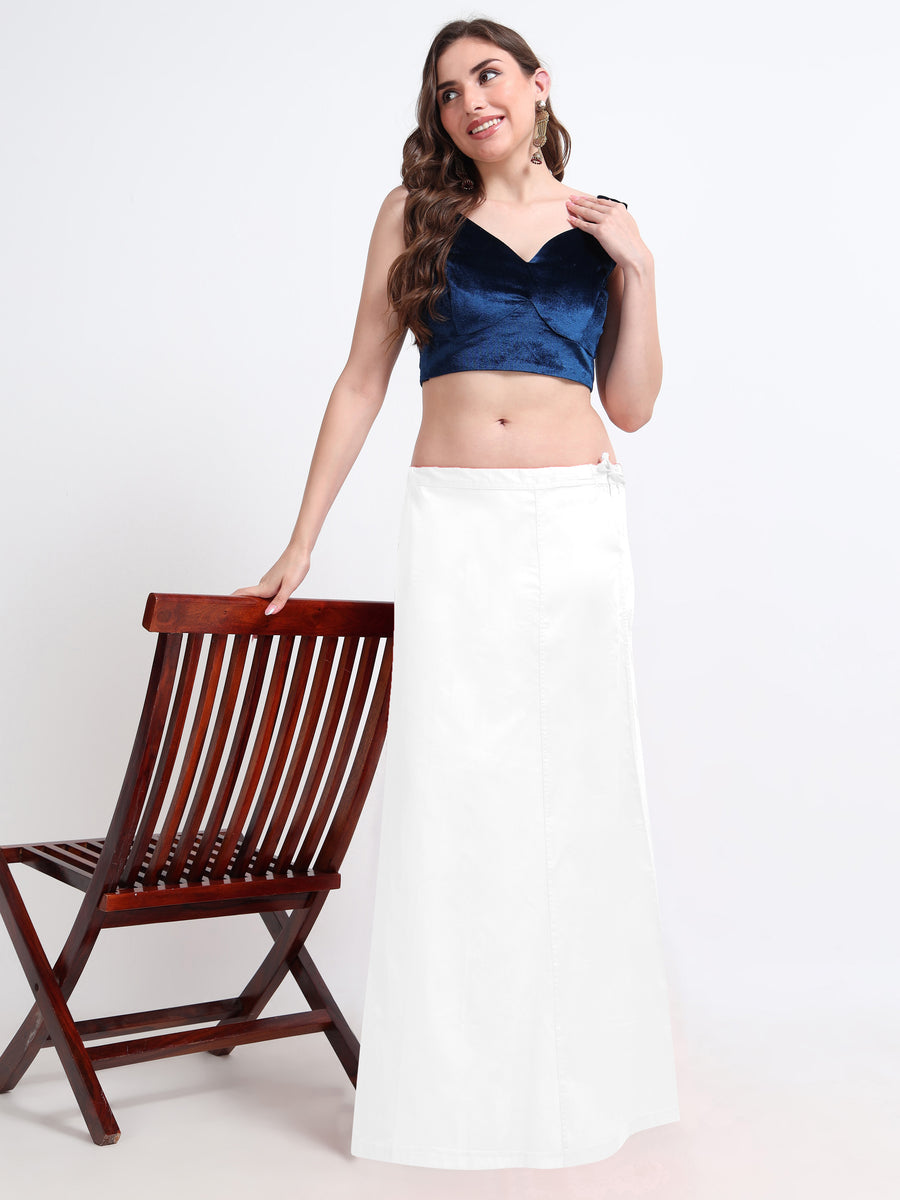 GlamTara Cotton Satin Saree Inskirt · White