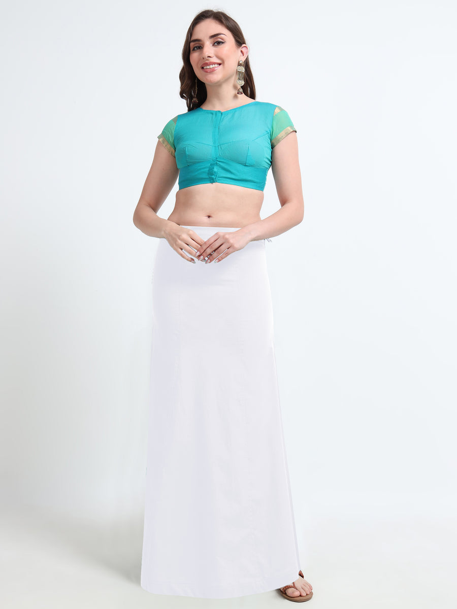 GlamViva Cotton Stretch Saree Inskirt · White